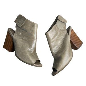 RUDSAK Women's Taupe Gray Leather Open-toe Ankle Block Heels Booties Size 38